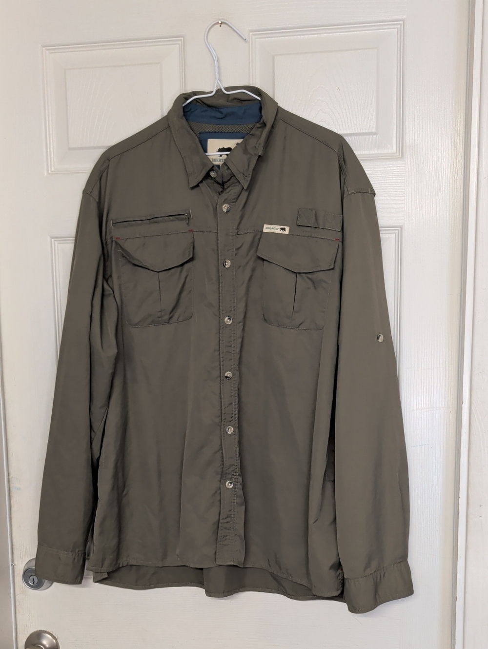 Dakota Grizzly Button Down Shirt Mens XL Green 100% Nylon vented fishing Top